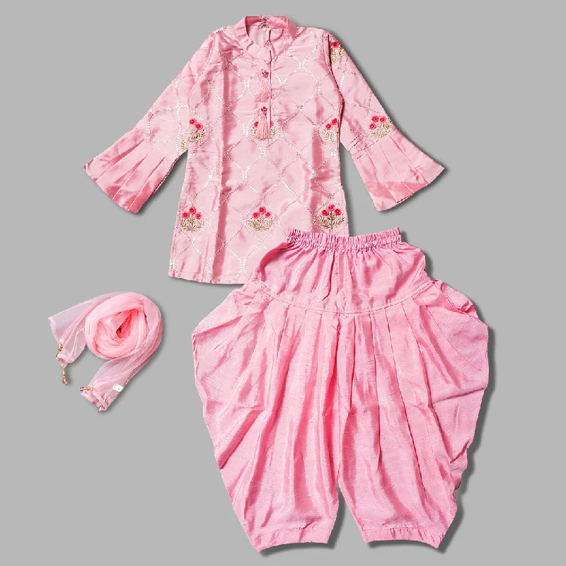 Pink Girls Dhoti Kurta Suit Long sleeve unclassified dresses