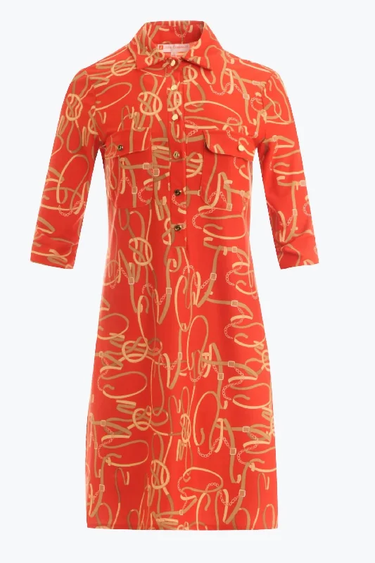 Megan Dress In Belt Border Tangerine Embroidered unclassified dresses