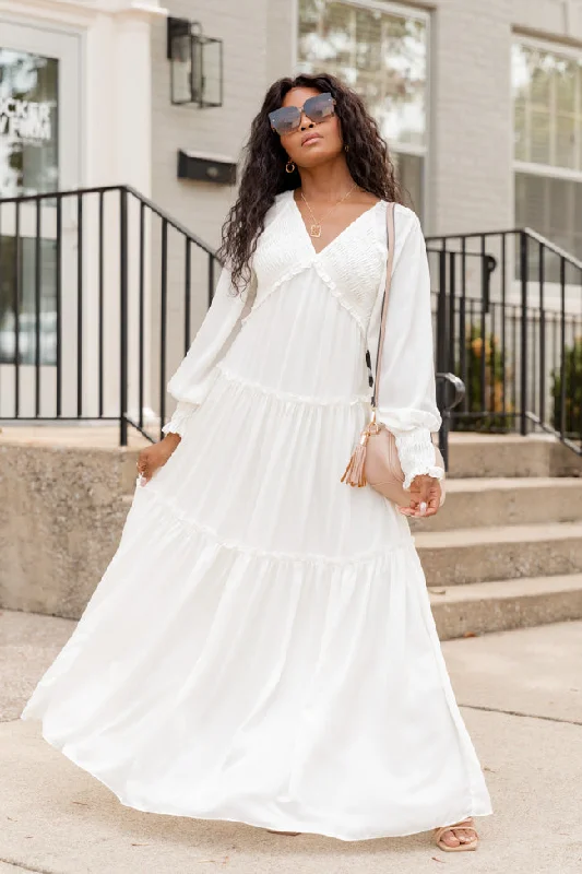 Find Yourself Cream Long Sleeve Ruffle Trim Maxi Dress FINAL SALE