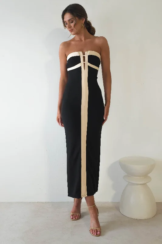 Piper Strapless Maxi Dress | Black/Cream