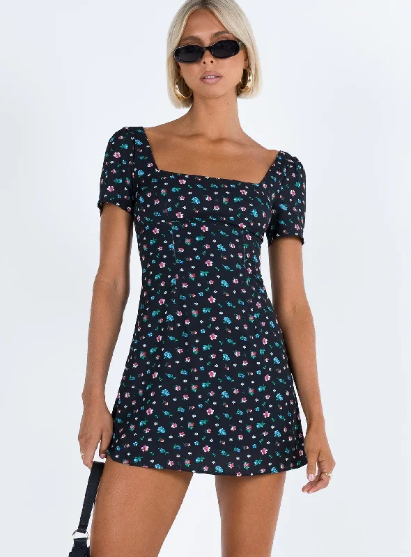 Hastings Mini Dress Black Floral