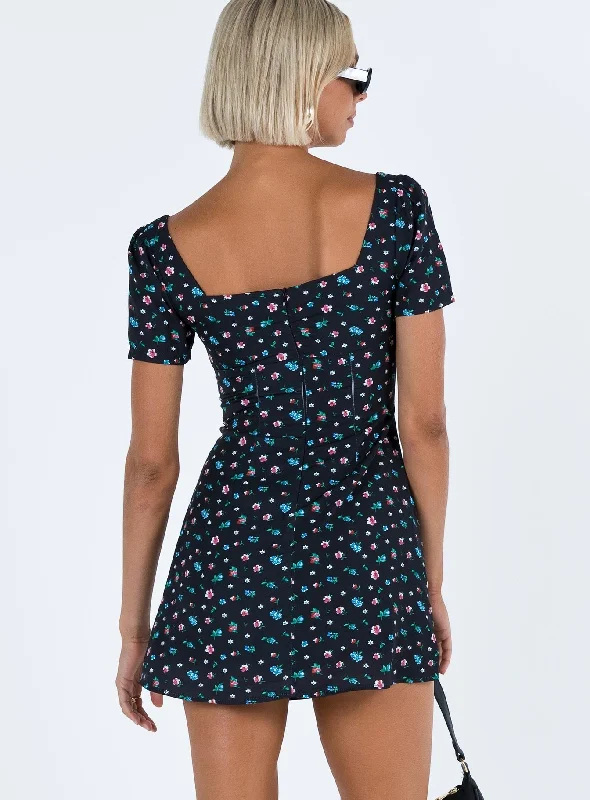 Hastings Mini Dress Black Floral