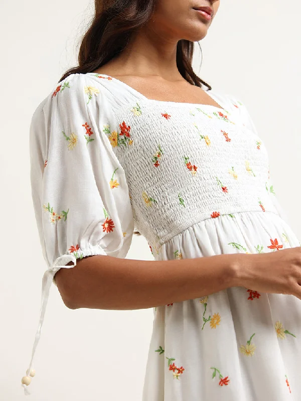 LOV Off-White Floral Cotton Dress