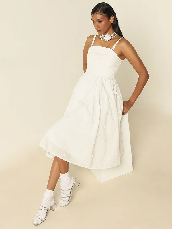 LOV White Pleated Cotton A-Line Dress