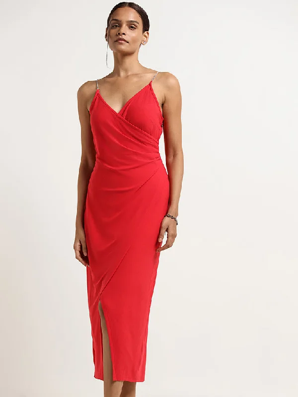 Wardrobe Red Strappy Midi Dress