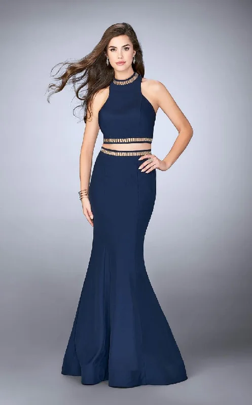 La Femme - 23932 Two Piece Halterneck Crop Top  and Mermaid Skirt Prom Dress Fall unclassified skirts