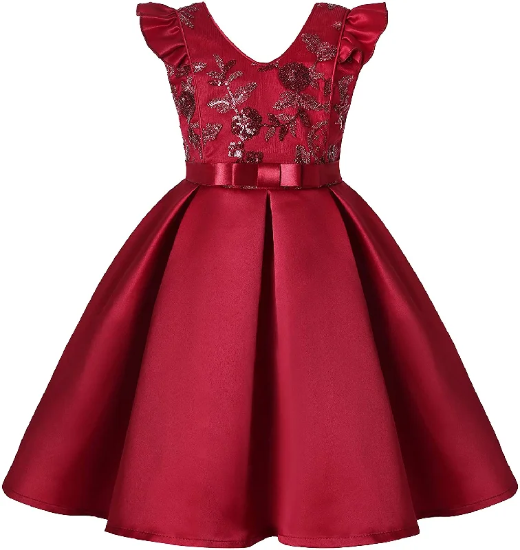 Girls Classical Dresses Sequin Elegant Puff Sleeve Ruffles for Kids Wedding Party Birthday 2-10Years Glitter Wedding Dress