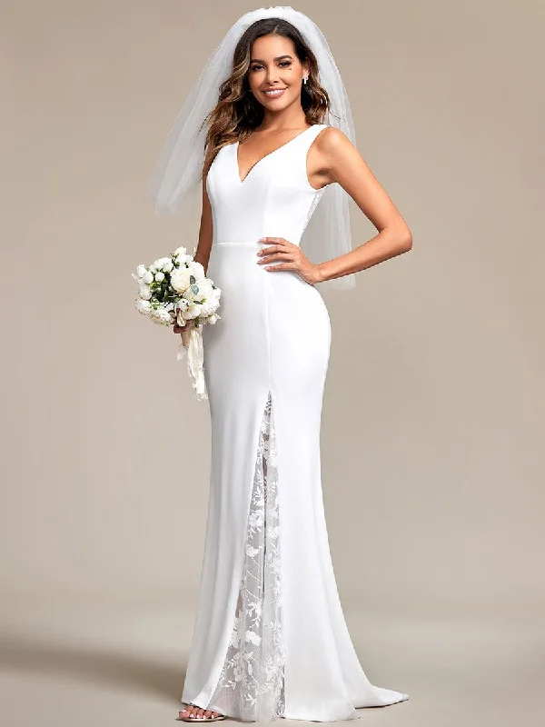 Sleeveless Polyester Mermaid Wedding Dress with Lace-Adorned Back Mermaid Style Gown