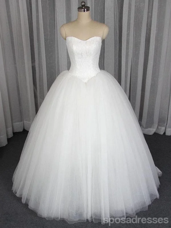 Strapless A line Tulle Wedding Dresses,  2018 Lace Custom Wedding Gowns, 18004 Classic Satin Gown