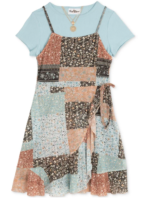 Girls Floral Print 2 Piece Two Piece Dress Knitted floral dresses