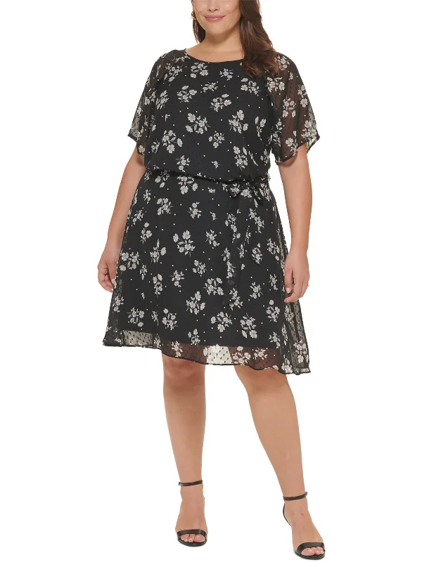 Plus Womens Chiffon Floral Fit & Flare Dress Luxury floral dresses