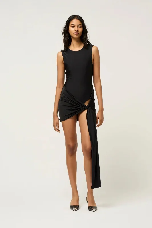 HYBRID TANK MINI DRESS-BLACK--Camo Mini Skirt